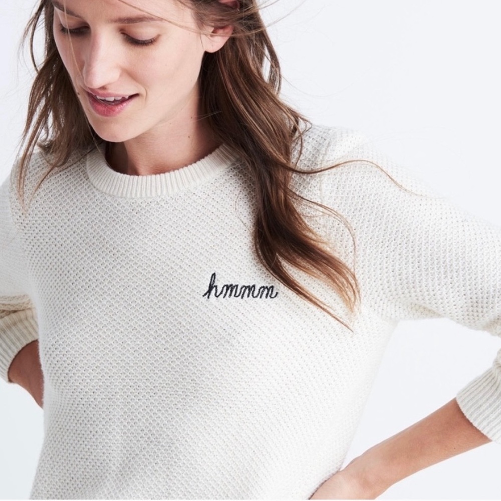 Madewell Embroidered Hmmm Button-back Sweater